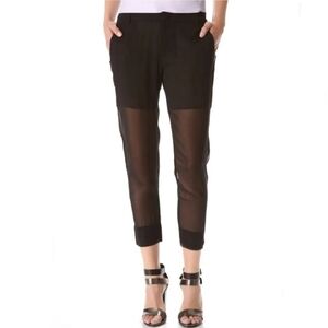 VINCE Black Silk Sheer Partially Lined Slim Crop Dress Pants 4